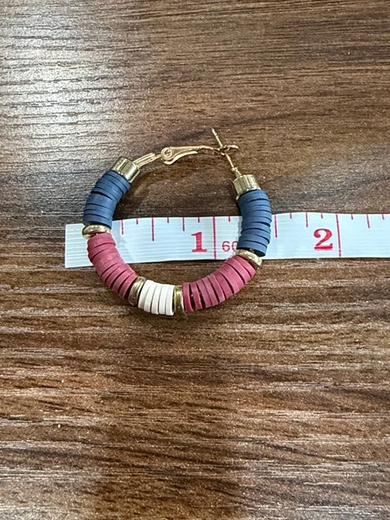 Handmade heishi-style beads Hoop Earrings Navy Burgundy Gold Boho Coastal Chic - Picture 2 of 6